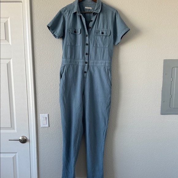 Outerknown Women’s Blue S.E.A Short sleeve Black button Utility Jumpsuit Small - Picture 2 of 13